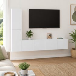 Compact 4 Piece White Wall Mounted TV Cabinet Set