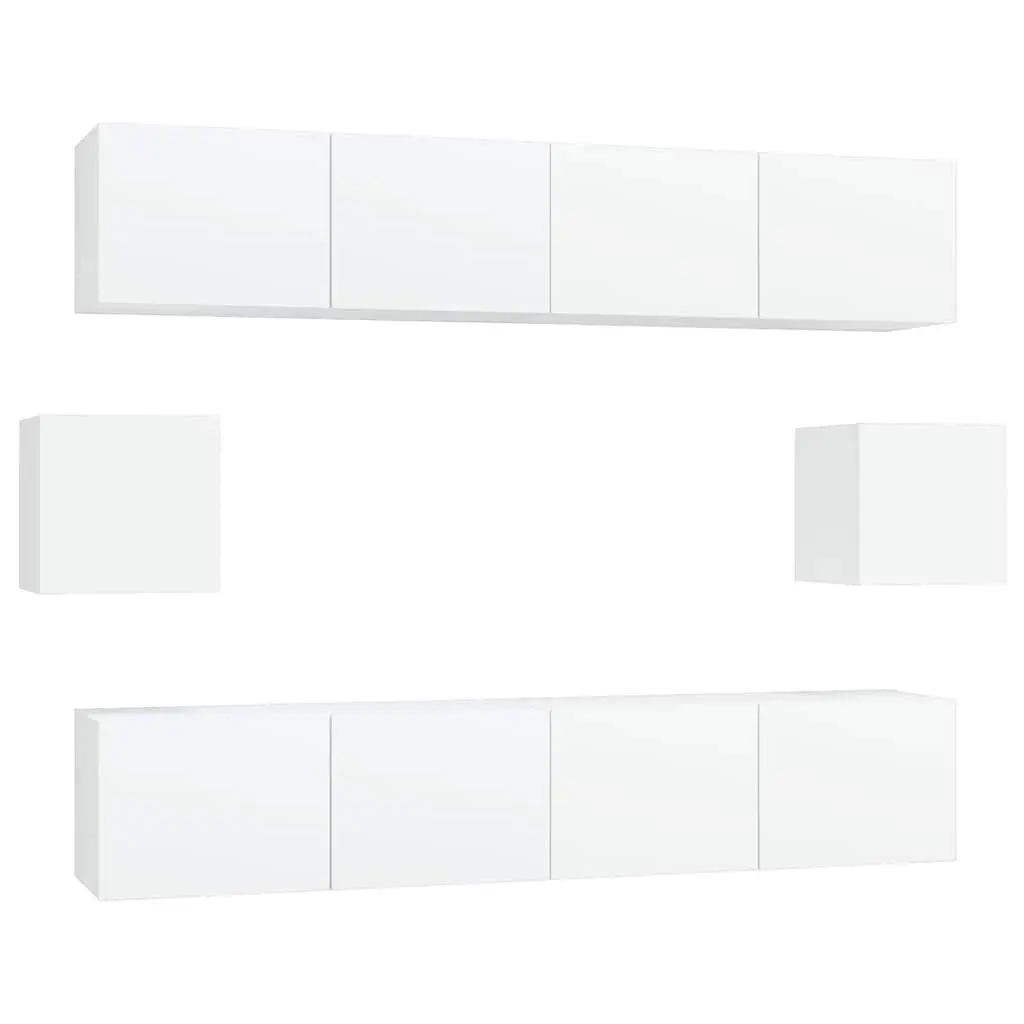 TV Cabinet Set 6 Piece White Wall-Mounted Media Storage Unit Engineered Wood