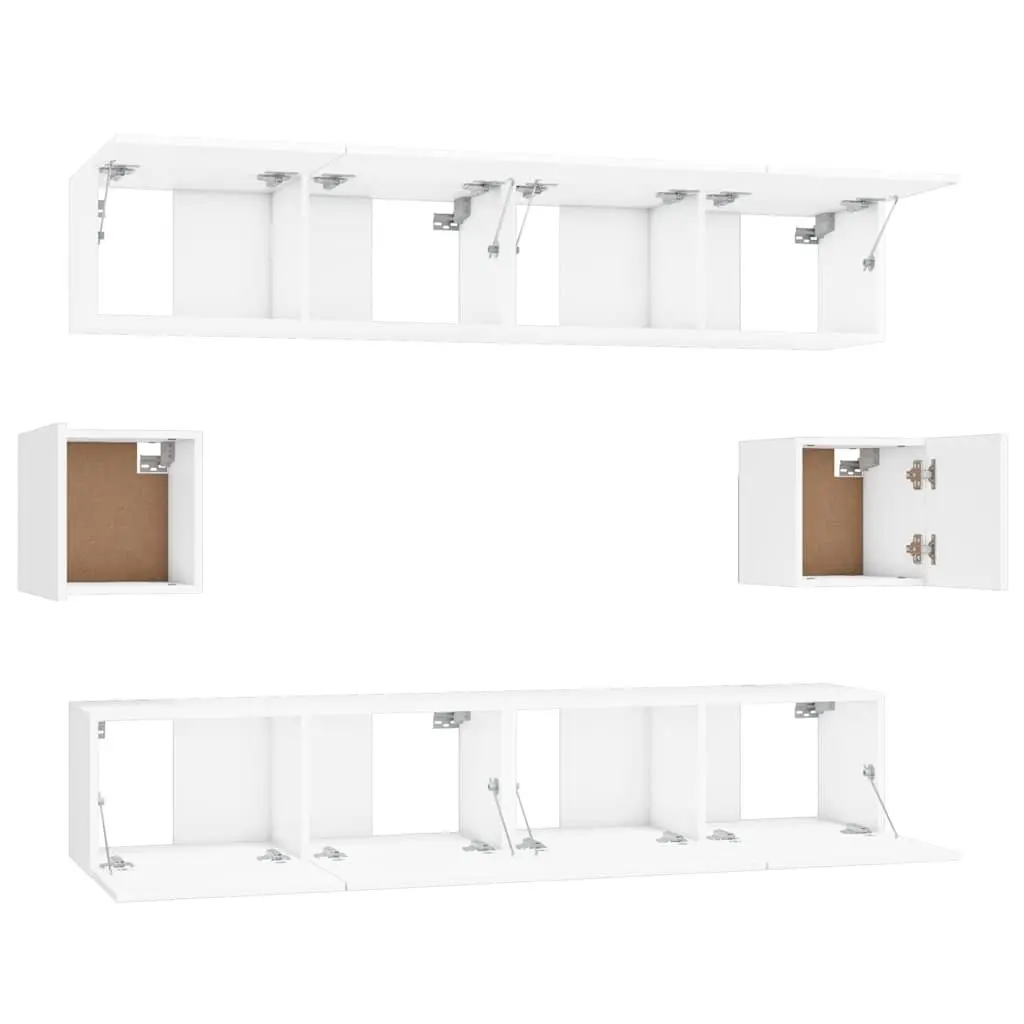 TV Cabinet Set 6 Piece White Wall-Mounted Media Storage Unit Engineered Wood