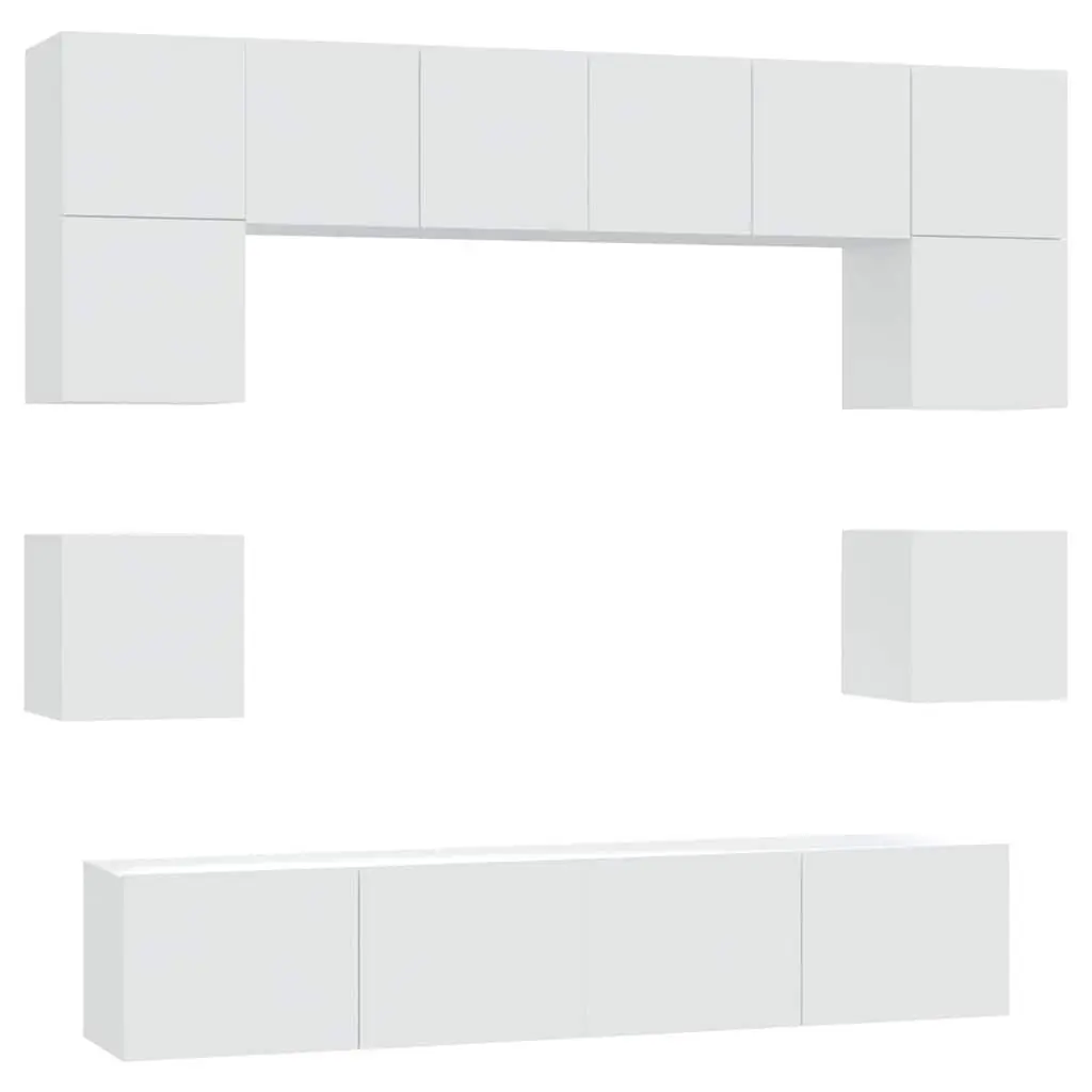 TV Cabinet Set White 8 Piece Wall-Mounted Media Storage Unit Engineered Wood