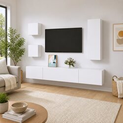 5 Piece White TV Cabinet Set for Small Spaces