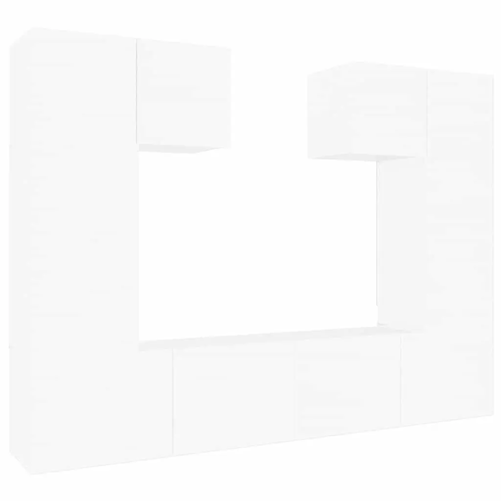 White Wall-Mounted TV Cabinet Set 6 Piece Engineered Wood Storage Unit Living