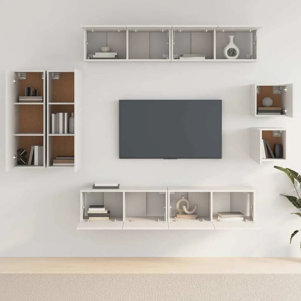 White Engineered Wood TV Cabinet Set with Storage