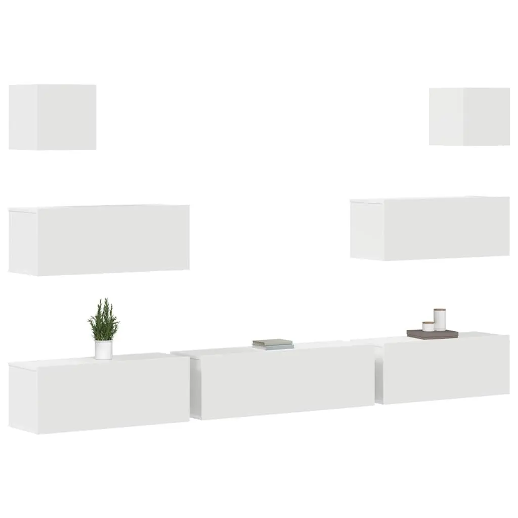 7 Piece Engineered Wood White Wall-Mounted Storage Unit TV Cabinet Set