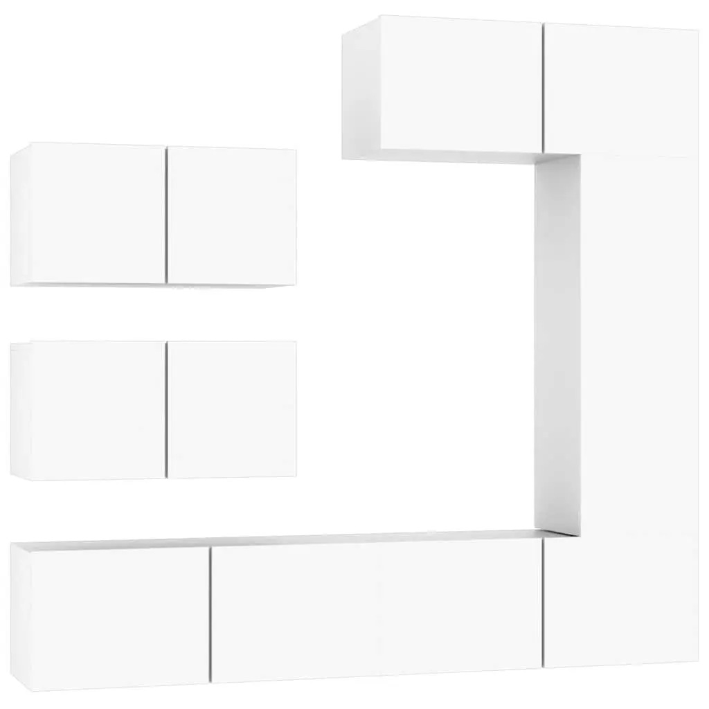 White Engineered Wood TV Cabinet Set 6 Piece Wall Mounted Storage Unit Living