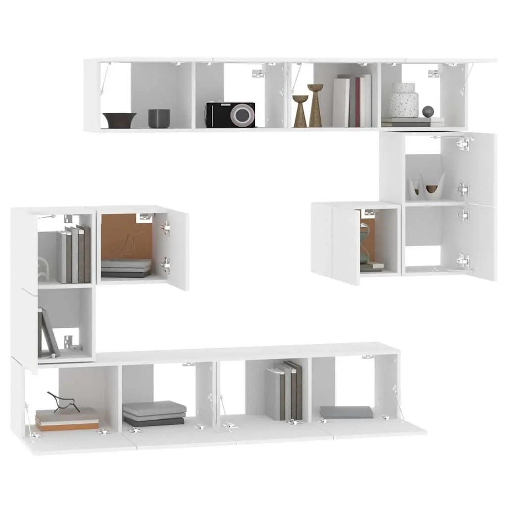 Floating TV Cabinet White Engineered Wood Wall-Mounted Storage Unit with Shelves
