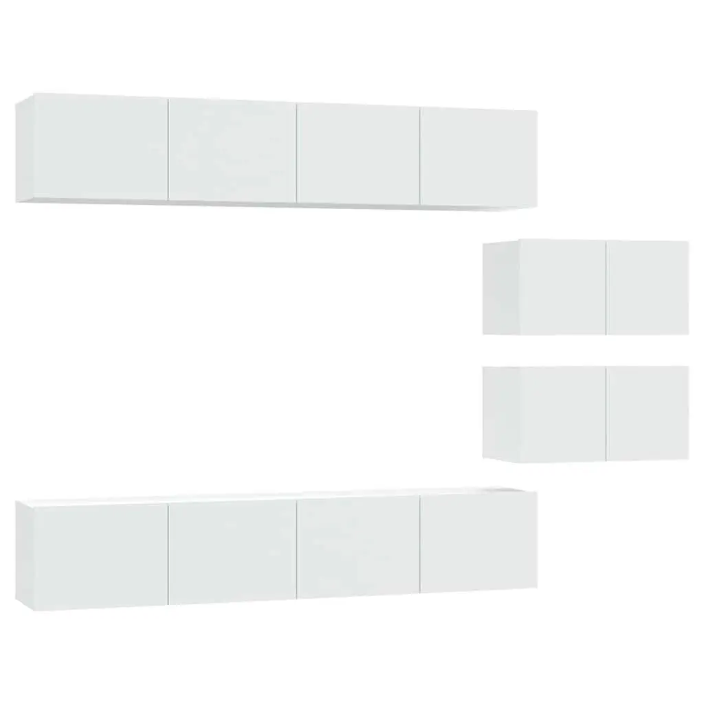TV Cabinet Set White 4 Piece Wall-Mounted Storage Unit Engineered Wood