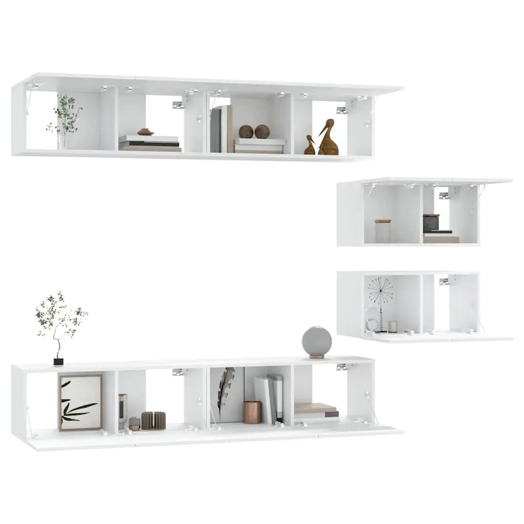 TV Cabinet Set White 4 Piece Wall-Mounted Storage Unit Engineered Wood