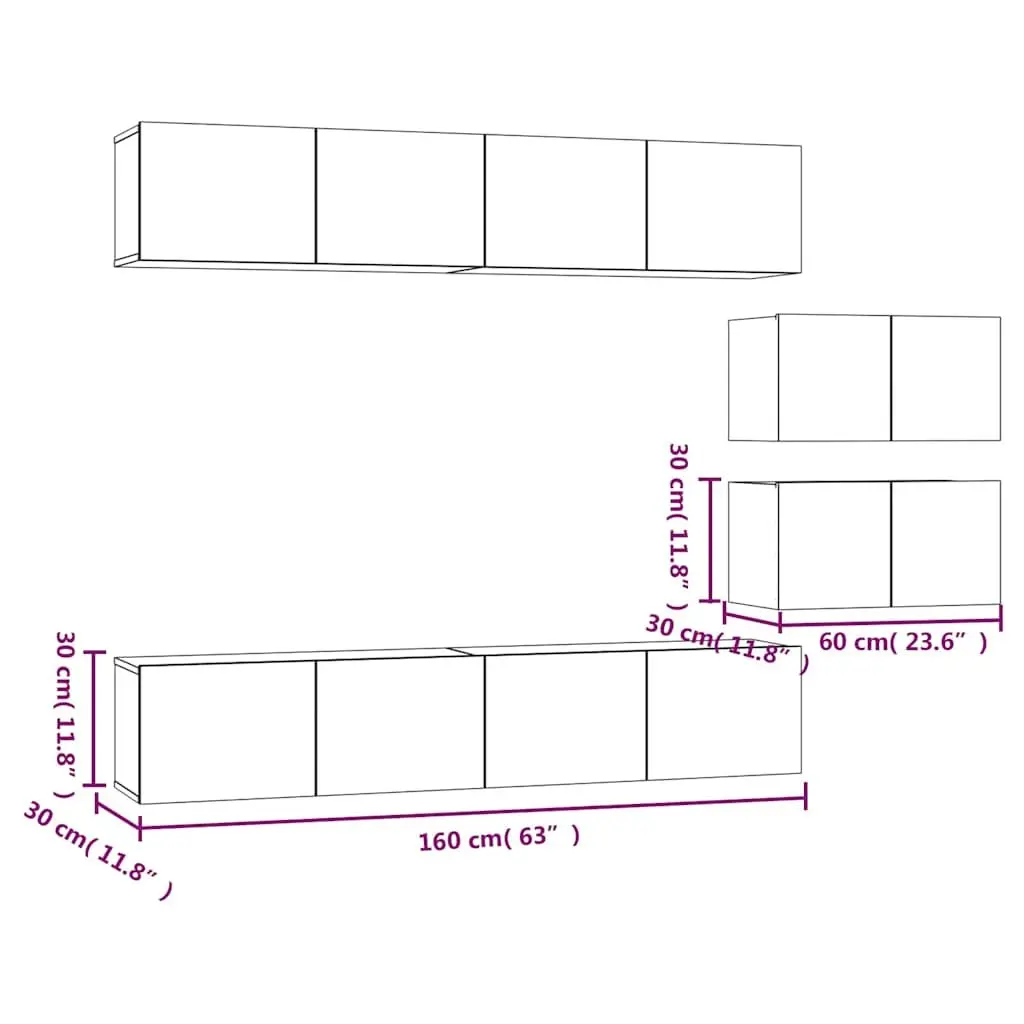TV Cabinet Set White 4 Piece Wall-Mounted Storage Unit Engineered Wood