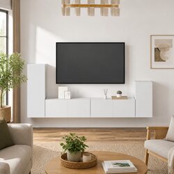 Compact 4 Piece White TV Cabinet Set for Storage