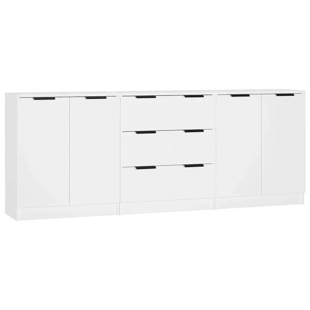 3 Piece Sideboard Buffet Cabinet White Engineered Wood Storage Display Stand