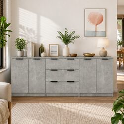 Concise 3 Piece Grey Engineered Wood Sideboards Set