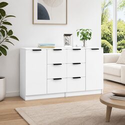 Sideboard Cabinet White Storage Furniture Engineered Wood Living Room Buffet