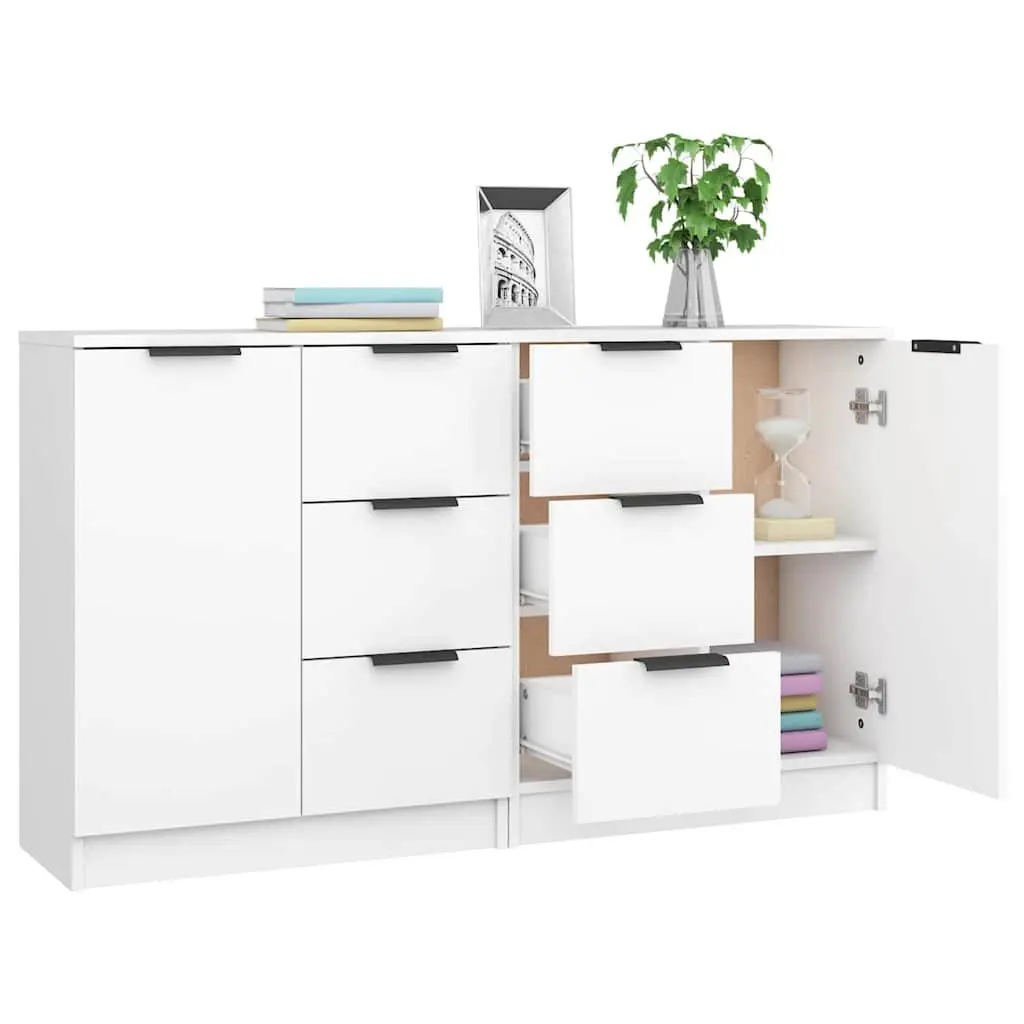 Sideboard Cabinet White Engineered Wood Storage Furniture 2 Piece Living Room Buffet