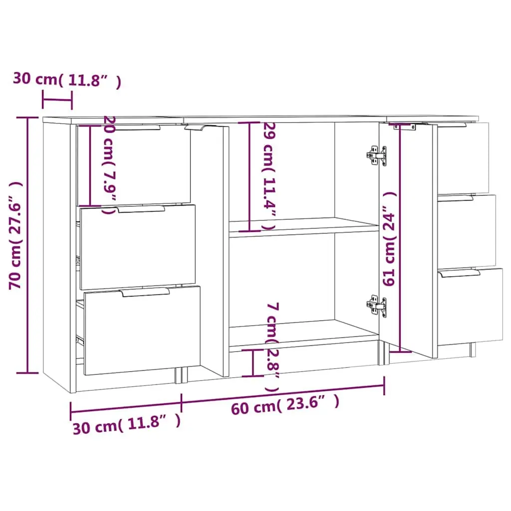 Sideboards White 3 Piece Engineered Wood Storage Cabinet