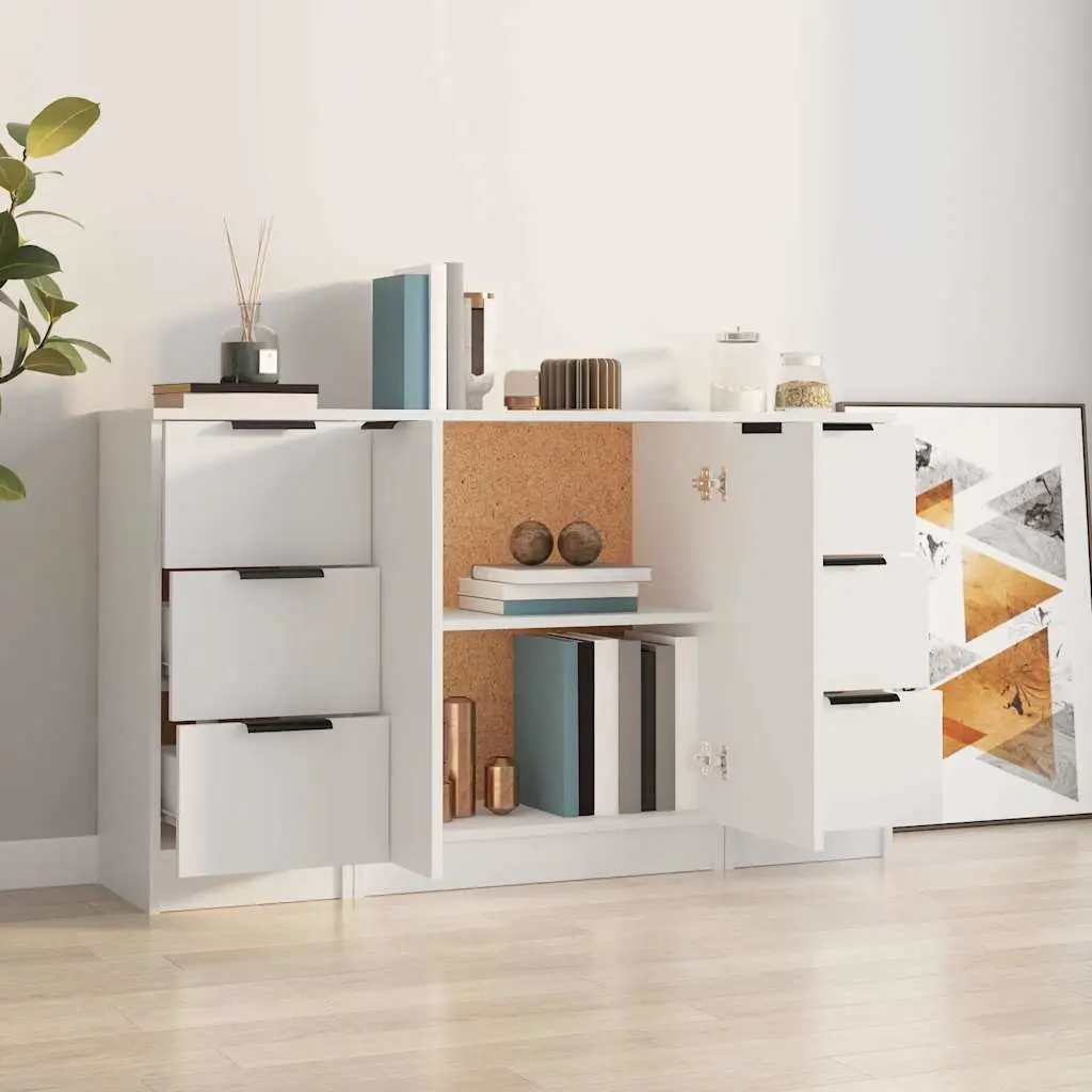 Sideboards White 3 Piece Engineered Wood Storage Cabinet