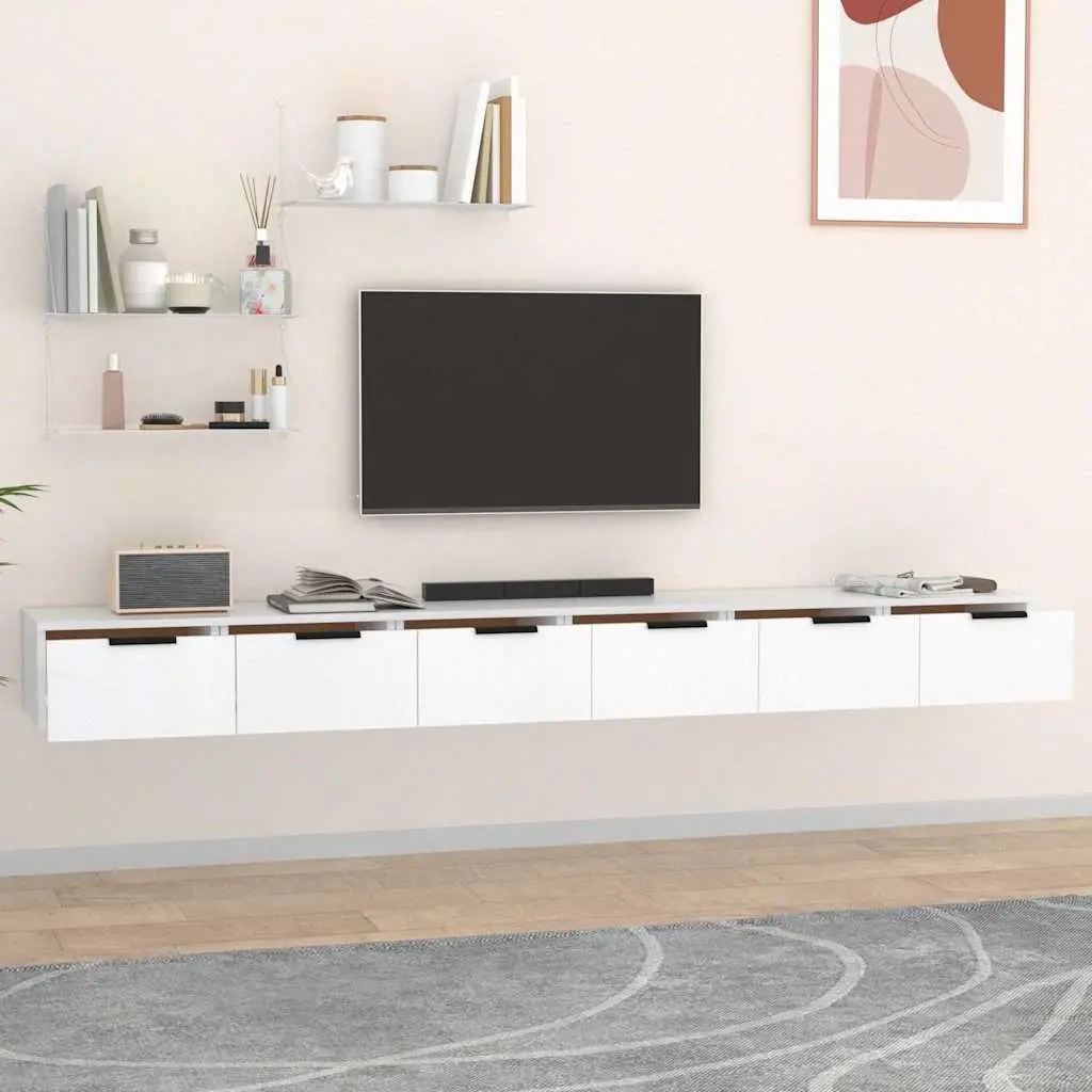 Wall Cabinets White 2 Piece Floating Storage Shelves Engineered Wood