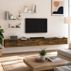 Wall Cabinets 2 pcs Smoked Oak Engineered Wood Floating Shelves Storage