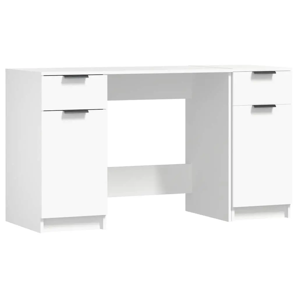 Office Desk White Engineered Wood Side Cabinet Storage Compartments