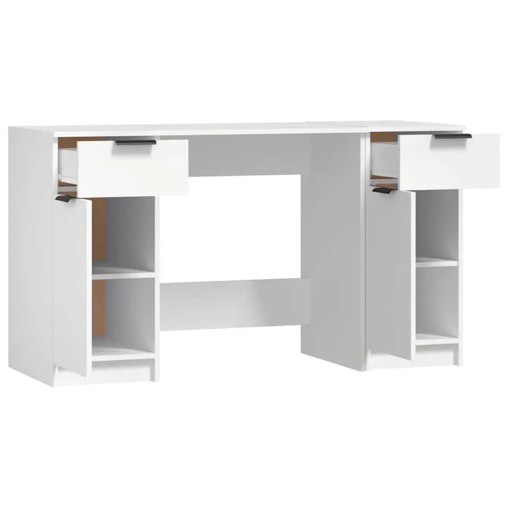 Office Desk White Engineered Wood Side Cabinet Storage Compartments