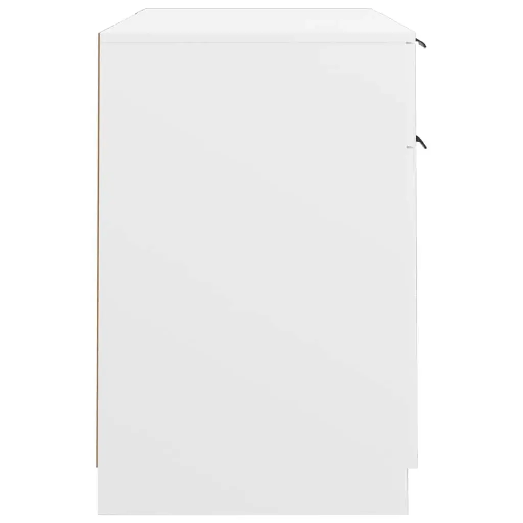 Office Desk White Engineered Wood Side Cabinet Storage Compartments