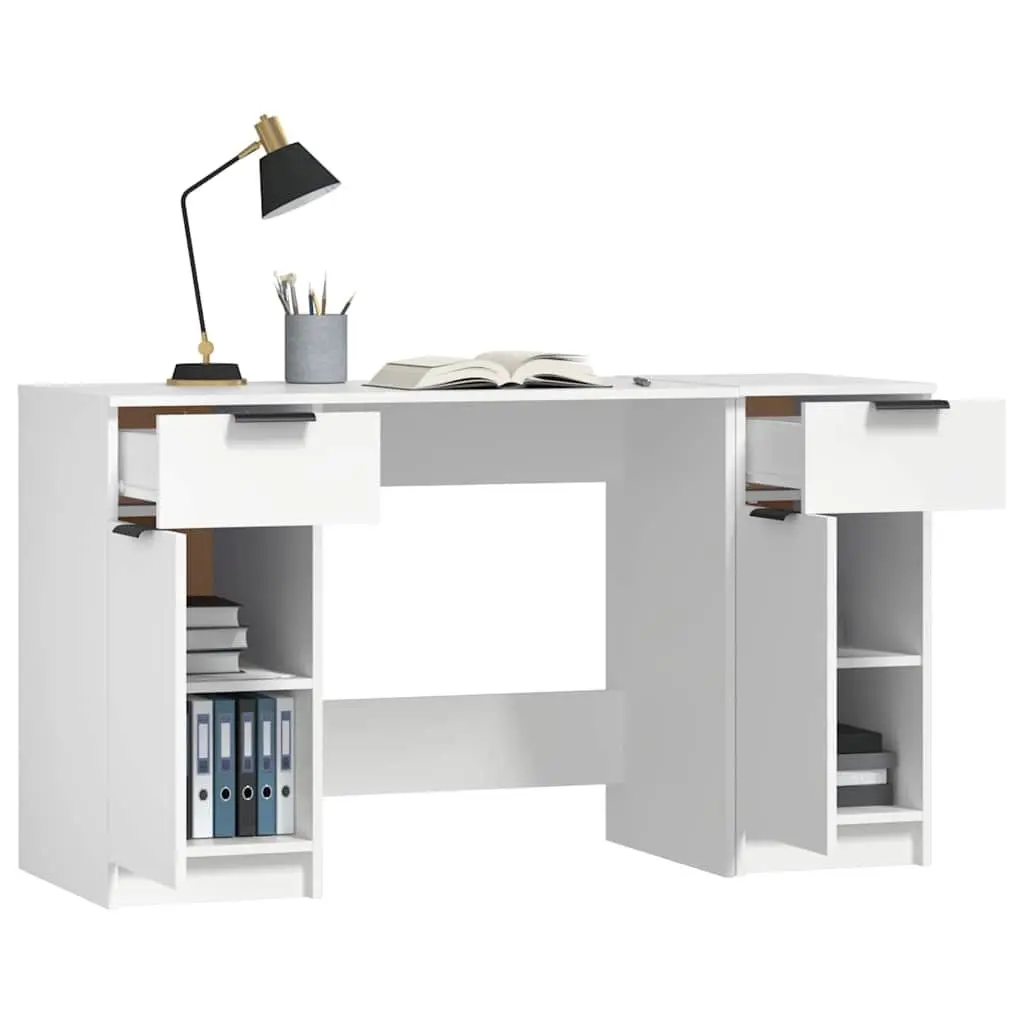 Office Desk White Engineered Wood Side Cabinet Storage Compartments