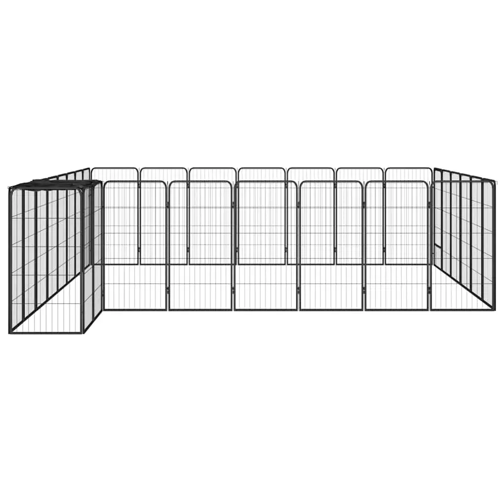Dog Playpen Black 30-Panel Powder-Coated Steel Exercise Pen Outdoor
