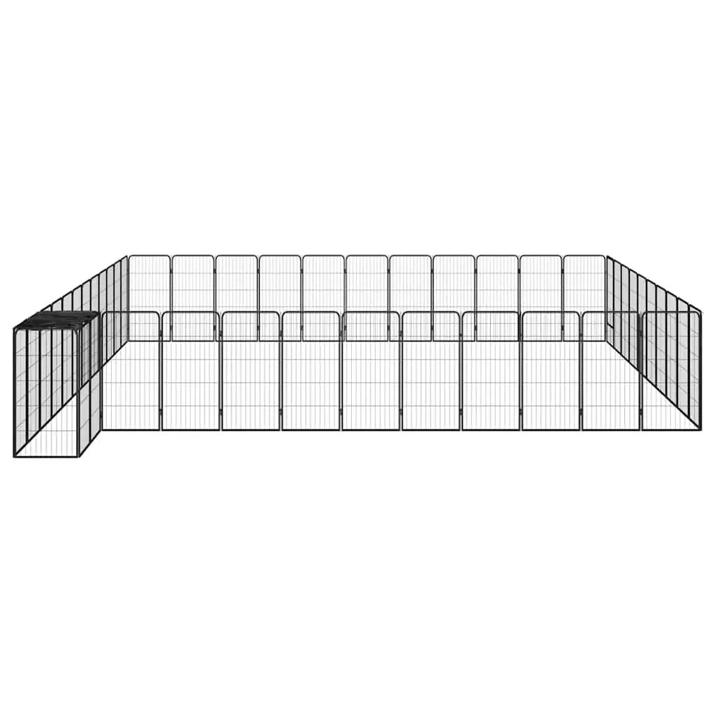 Dog Playpen Black 46 Panels Heavy-Duty Steel Construction Secure Locking Door