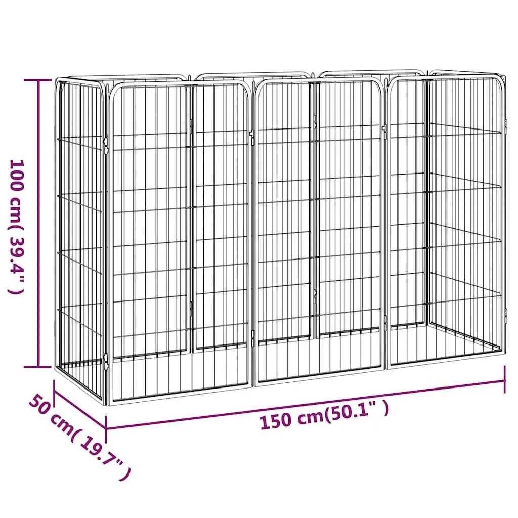 8 Panel Dog Playpen Black 50x100 cm Powder-coated Steel Outdoor Exercise