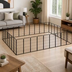 Dog Playpen 32-Panel Outdoor Pet Exercise Pen Black Powder-Coated Steel Puppy