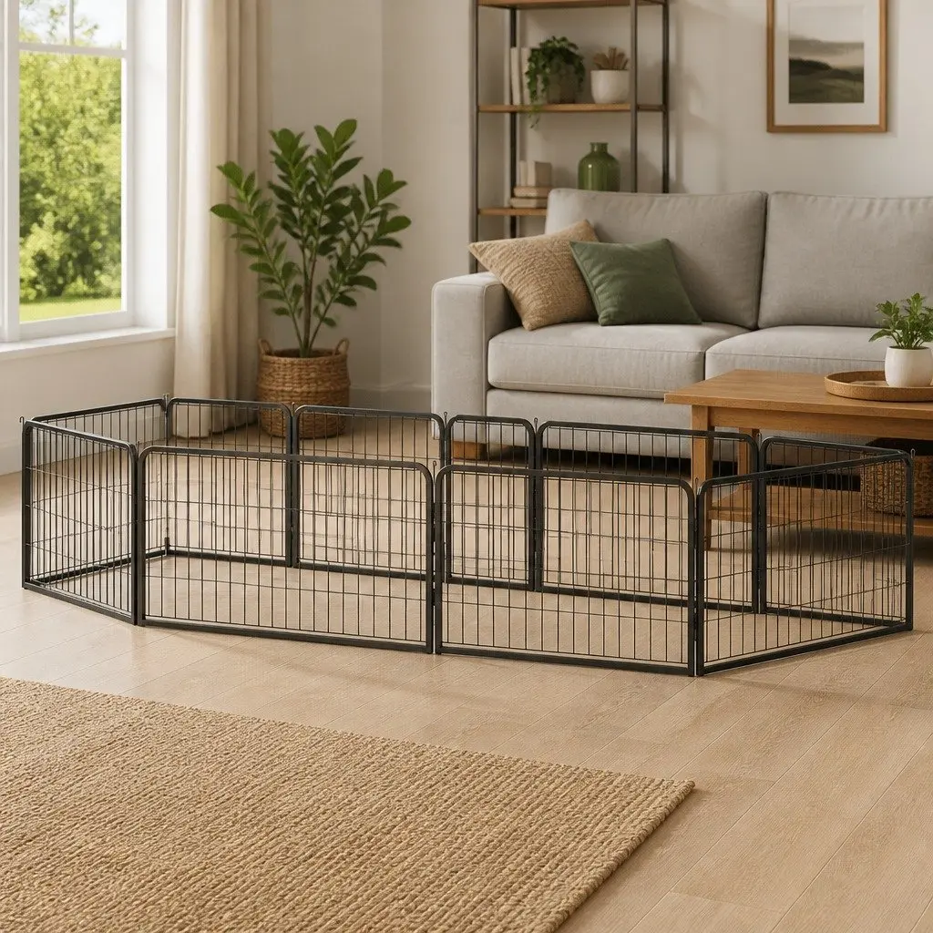 8 Panel Dog Playpen Black Steel Outdoor Exercise Pen Kennel Enclosure