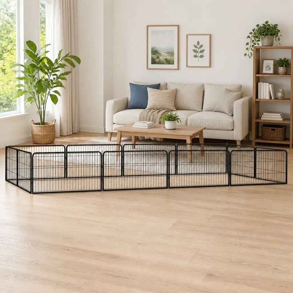 Dog Playpen Black 100x50cm Heavy-Duty Powder-Coated Steel Outdoor Pet Enclosure