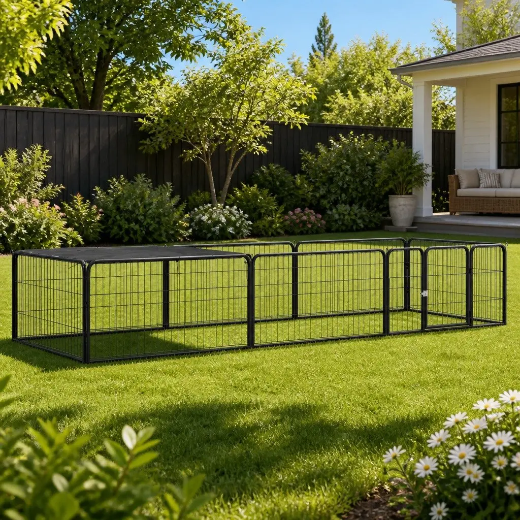 8 Panel Dog Playpen Black 100x50 cm Outdoor Exercise Run Puppy Enclosure