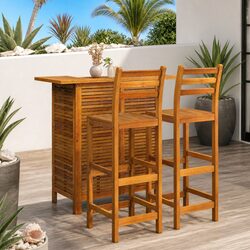 Garden Bar Set 3 Piece Outdoor Patio Furniture Wooden Bistro Table Stools