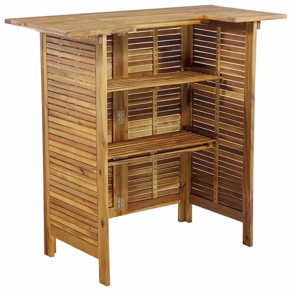 Garden Bar Set Brown 3 Piece Wooden Bistro Table with Shelves and 2 Bar Stools for Outdoor Patio Use