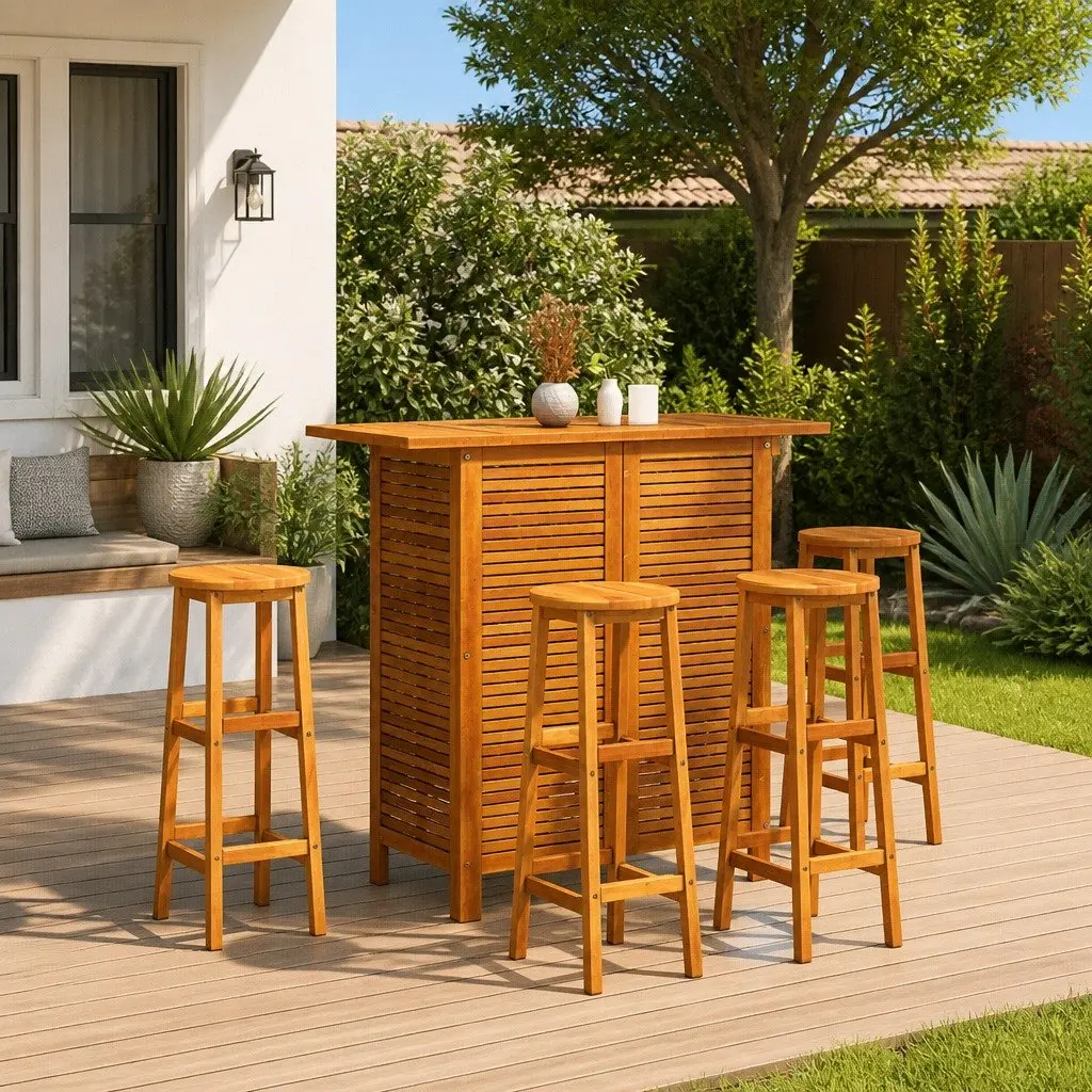 5 Piece Garden Bar Set with Durable Wood