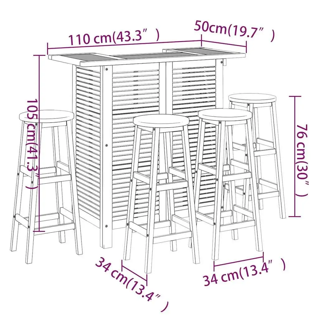 5 Piece Garden Bar Set with Durable Wood