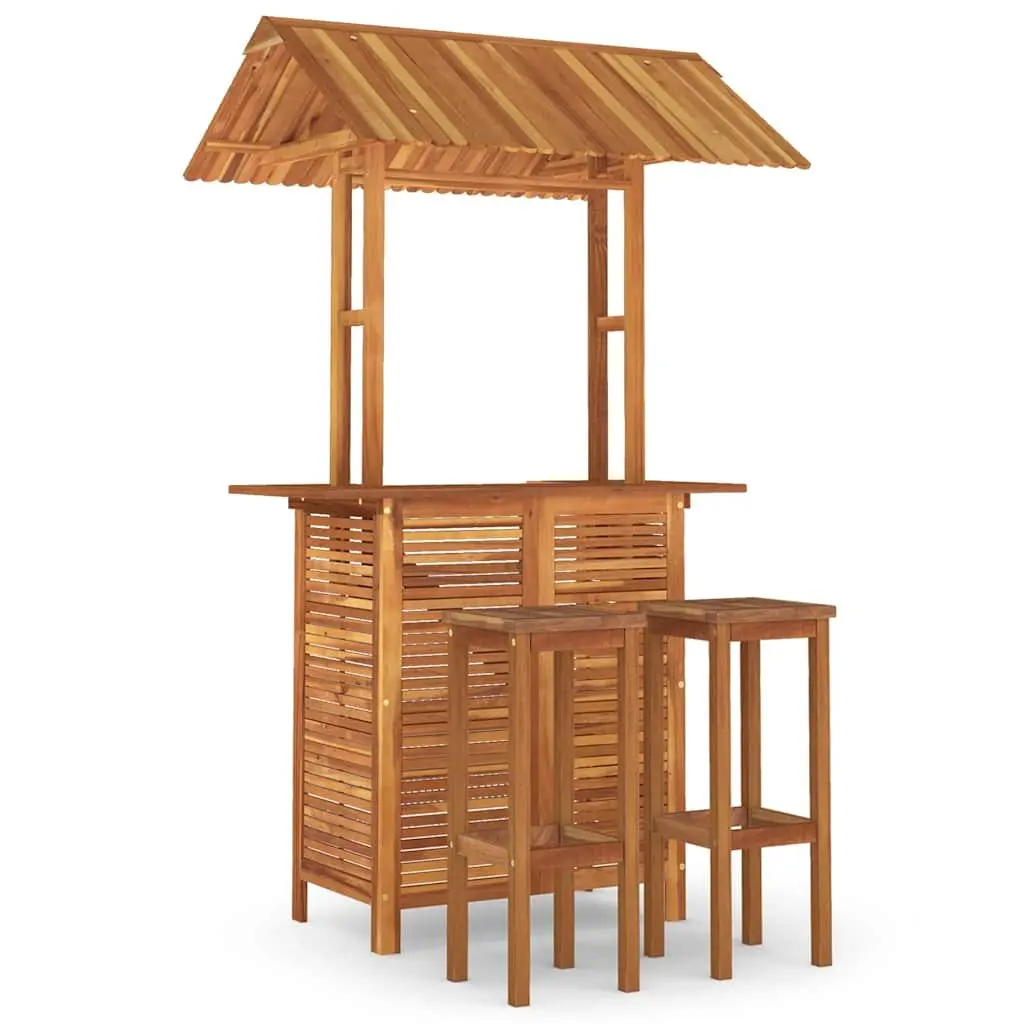 Garden Bar Set Brown 3 Piece Outdoor Furniture Bistro Table with Shade Rooftop and Bar Stools
