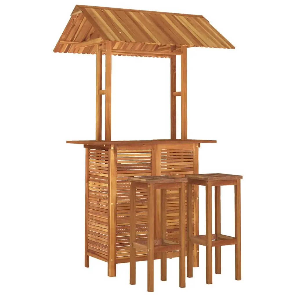 Garden Bar Set Brown 3 Piece Outdoor Furniture Bistro Table with Shade Rooftop and Bar Stools
