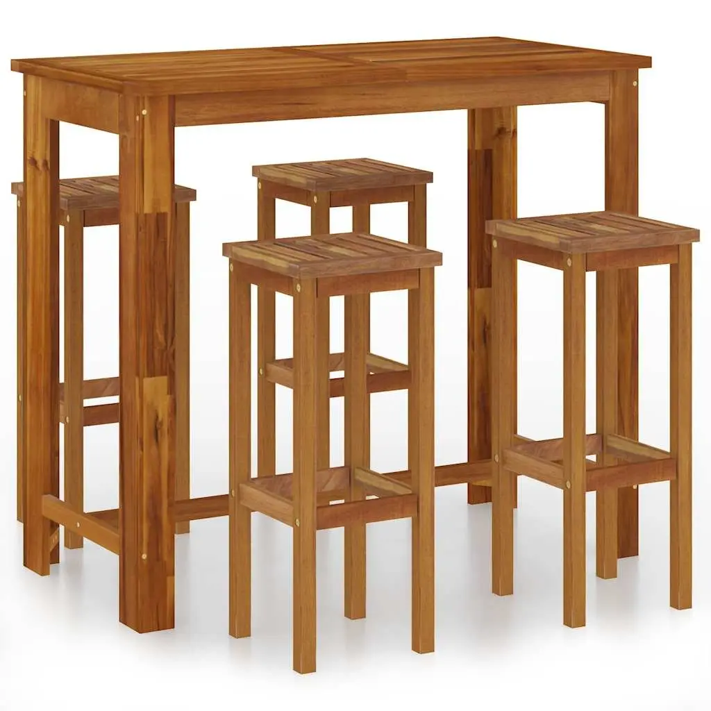 Garden Bar Set Brown 5 Piece Solid Acacia Wood Construction Oil-Finished Surface