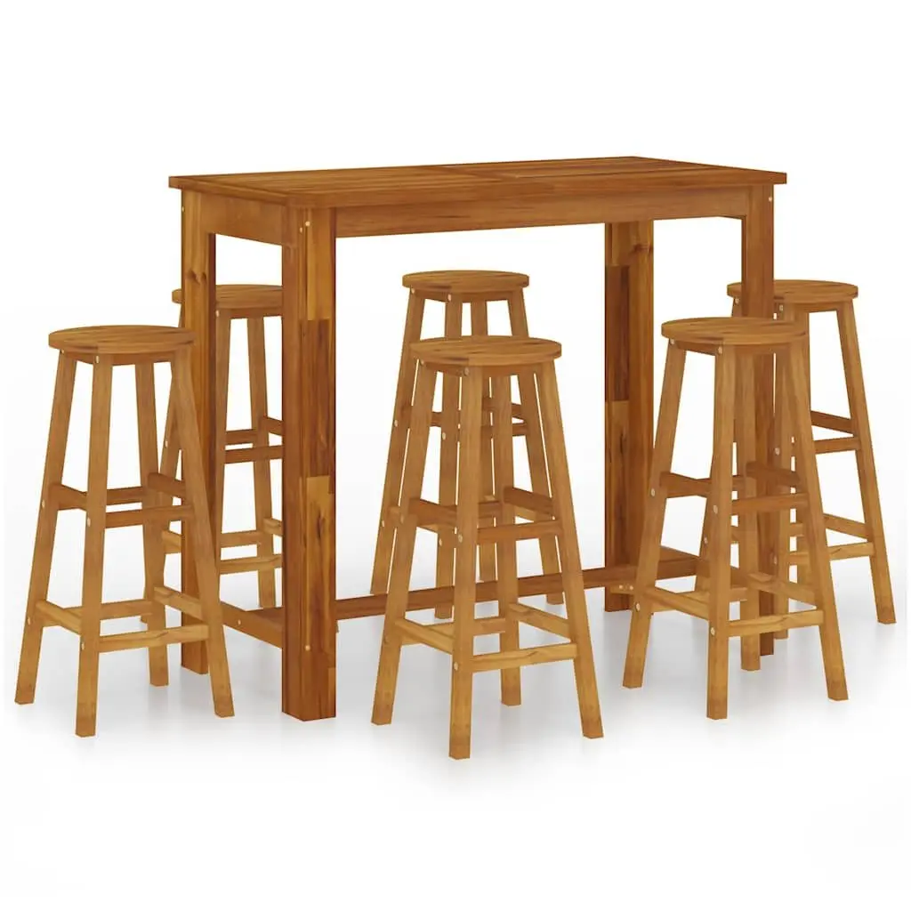 7 Piece Garden Bar Set Solid Acacia Wood Outdoor Patio Bistro Table Stools Brown