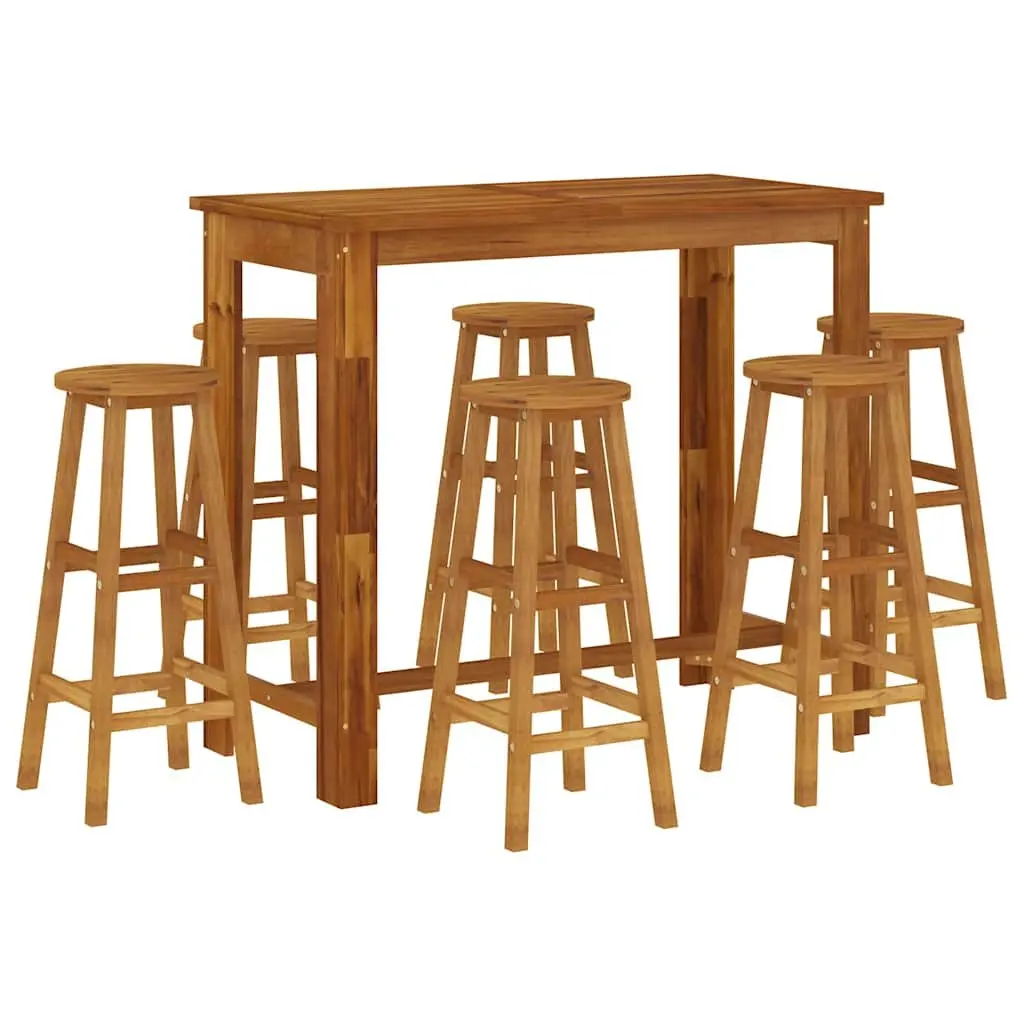 7 Piece Garden Bar Set Solid Acacia Wood Outdoor Patio Bistro Table Stools Brown