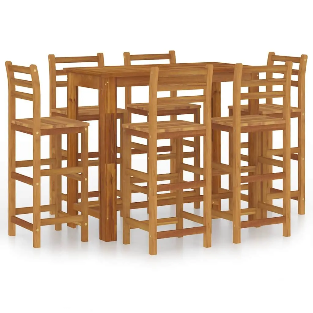 7 Piece Garden Bar Set Brown Solid Acacia Wood Outdoor Furniture Bistro Table