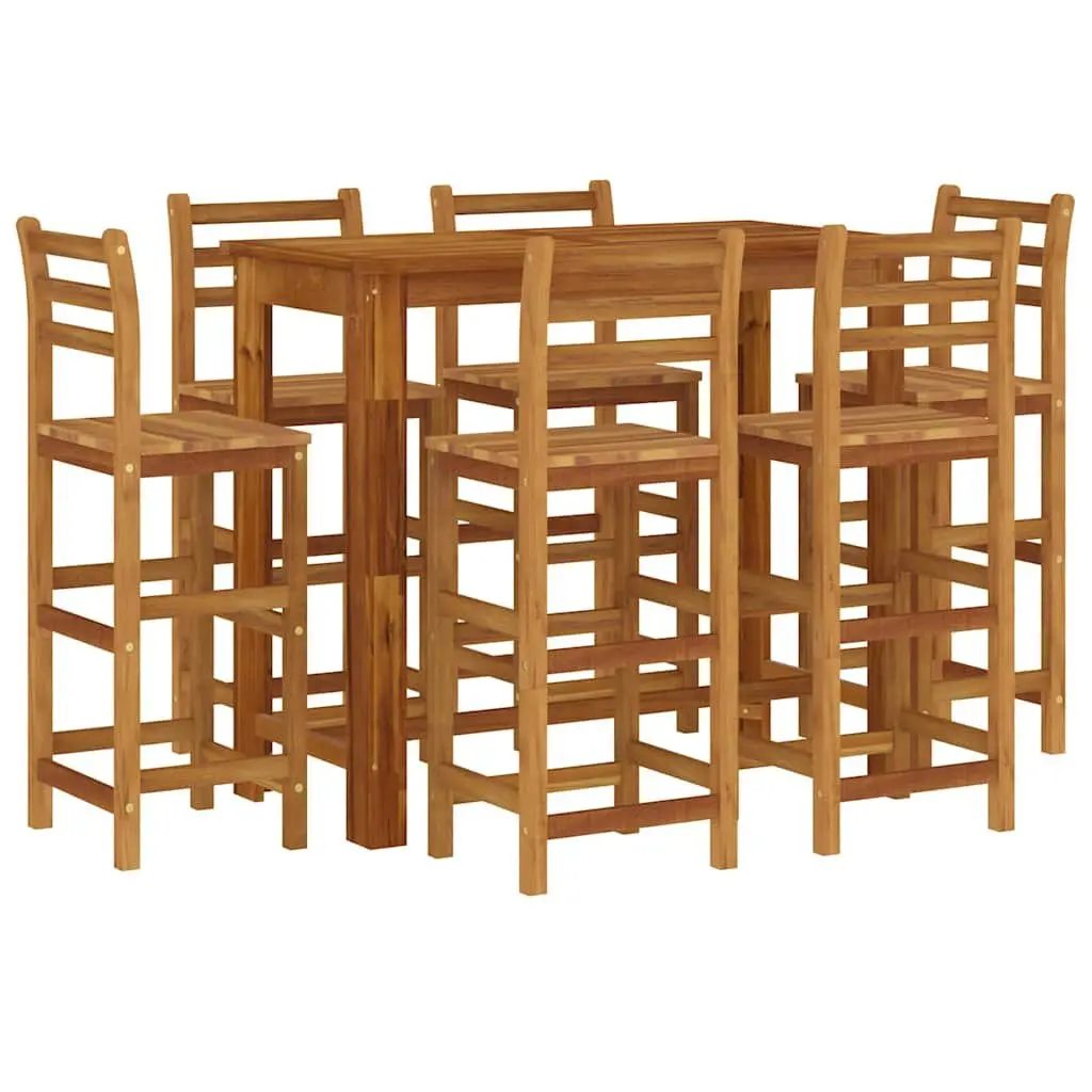 7 Piece Garden Bar Set Brown Solid Acacia Wood Outdoor Furniture Bistro Table
