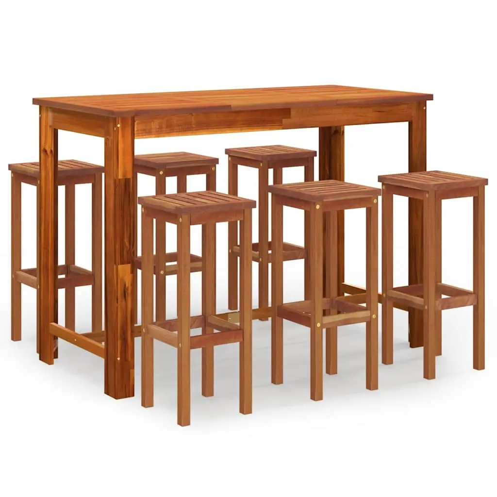 7 Piece Garden Bar Set Brown Solid Acacia Wood Outdoor Bistro Table Stools