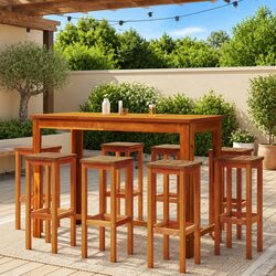 Concise 9-Piece Outdoor Bar Set with Acacia Wood