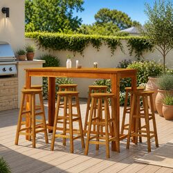 Compact 9 Piece Outdoor Bar Set with Stools