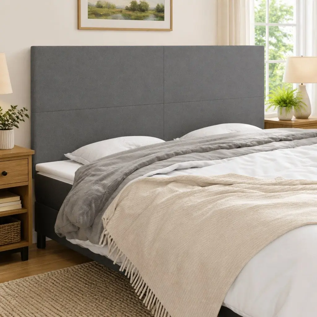 Headboard Dark Grey Fabric Bedroom Furniture Adjustable Height Wooden Legs