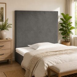Grey Velvet Headboard Adjustable Height Wooden Legs Bedroom Furniture Support