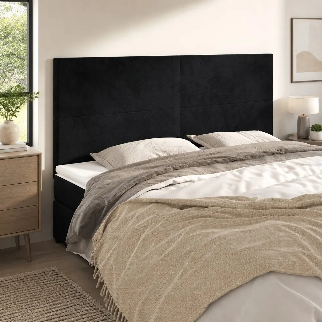 Velvet Headboard Black Adjustable Height Bedroom Bed Frame Backrest Support
